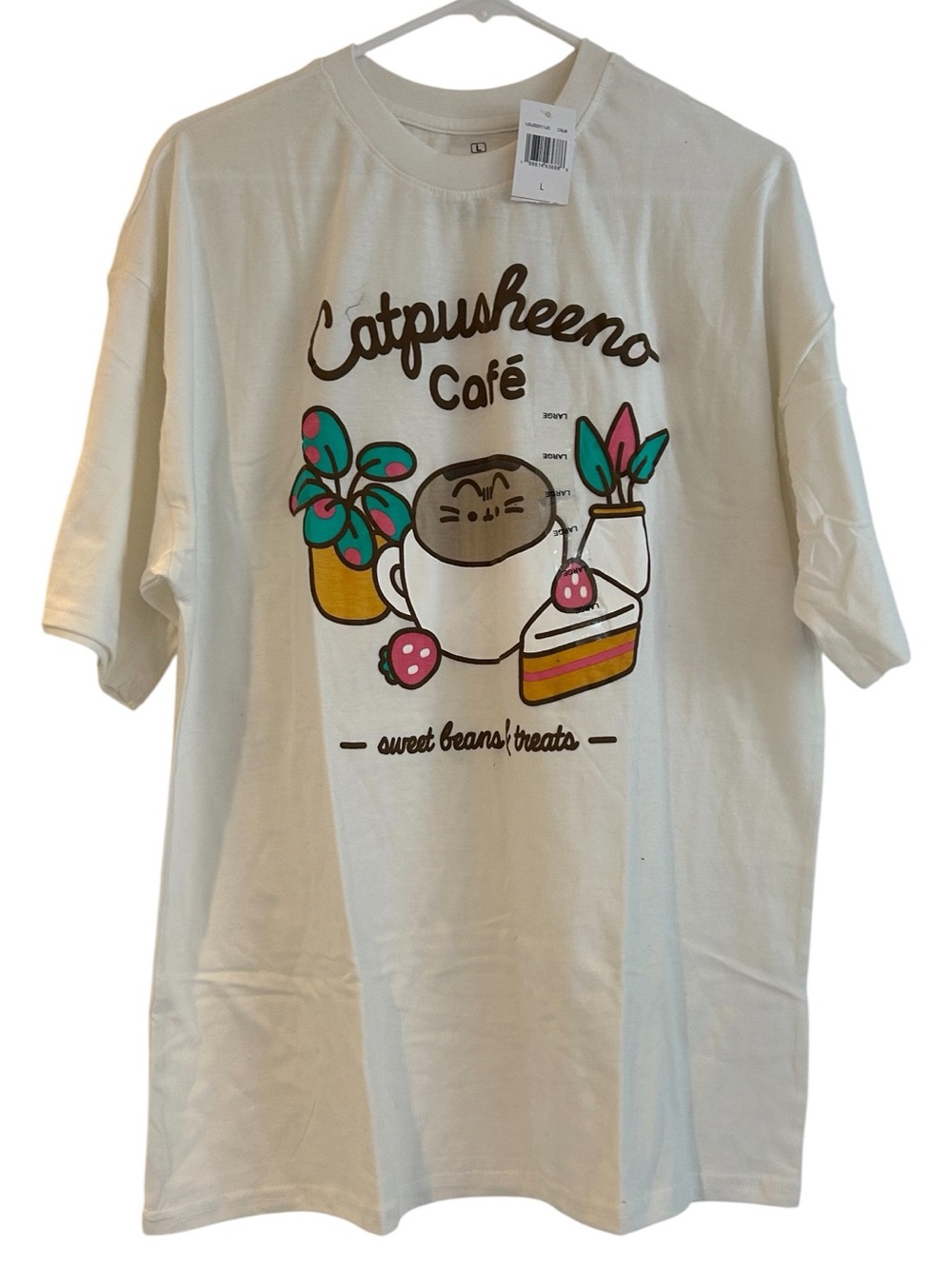 NWT Pusheen Catpusheeno Café Cream Graphic T-Shirt - Men's/Unisex Large